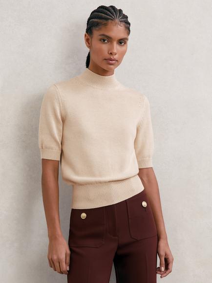 Reiss Aria Funnel Neck Knit Top, Neutral, Neutral