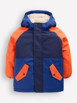 Mini Boden Kids' Borg Lined Hooded Anorak Jacket, Orange/Multi, Orange/Multi