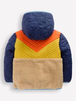 Mini Boden Kids' Borg Lined Chevron Borg Hooded Jacket, Orange/Multi - view 2, Orange/Multi