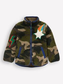 Mini Boden Kids' Cosy Borg Jacket, Camo Badges, Camo Badges