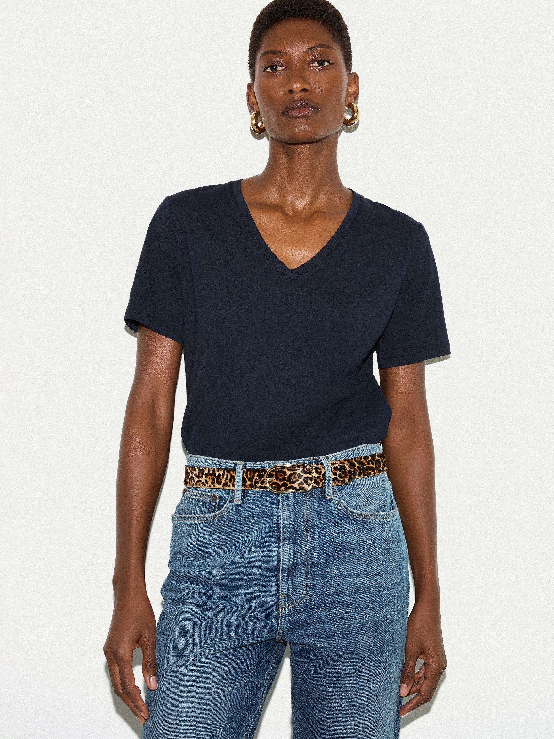 Jigsaw Supima Cotton V Neck T-Shirt, Navy