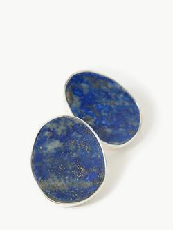 Jigsaw Lapis Lazuli Disc Stud Earrings, Blue - view 2, Blue