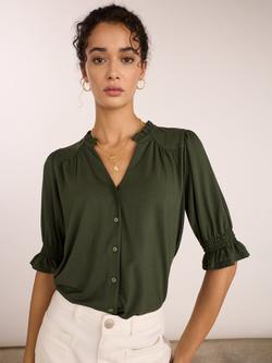 Baukjen Noa Short Sleeve Ruffle Top containing LENZING™ ECOVERO™ Viscose, Khaki, Khaki