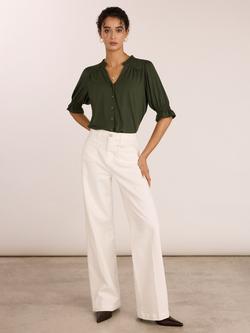 Baukjen Noa Short Sleeve Ruffle Top containing LENZING™ ECOVERO™ Viscose, Khaki - view 2, Khaki