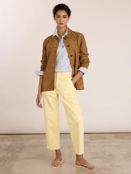 Baukjen Reece Organic Cotton Stretch Barrel Leg Cargo Jeans, Butter, Butter