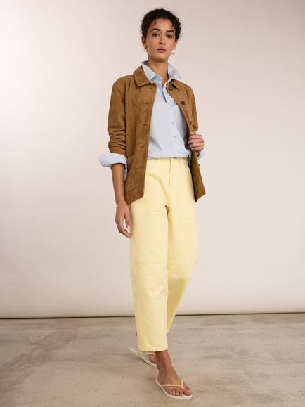 Baukjen Reece Organic Cotton Stretch Barrel Leg Cargo Jeans, Butter - view 2, Butter