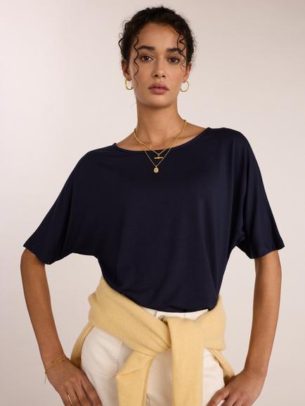 Baukjen Carrie Boat Neck T-Shirt containing LENZING™ ECOVERO™ Viscose, Navy, Navy
