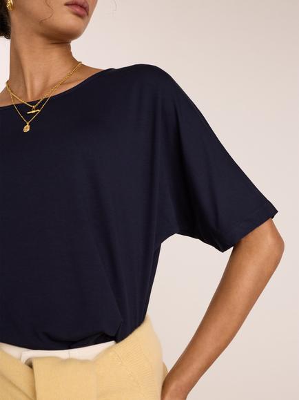 Baukjen Carrie Boat Neck T-Shirt containing LENZING™ ECOVERO™ Viscose, Navy - view 2, Navy
