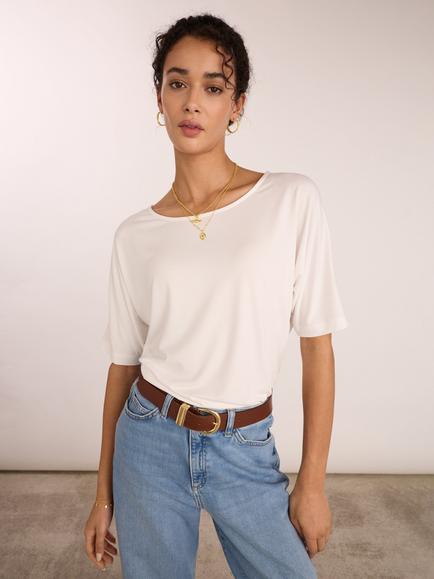 Baukjen Carrie Boat Neck Relaxed T-Shirt containing LENZING™ ECOVERO™ Viscose, White, White