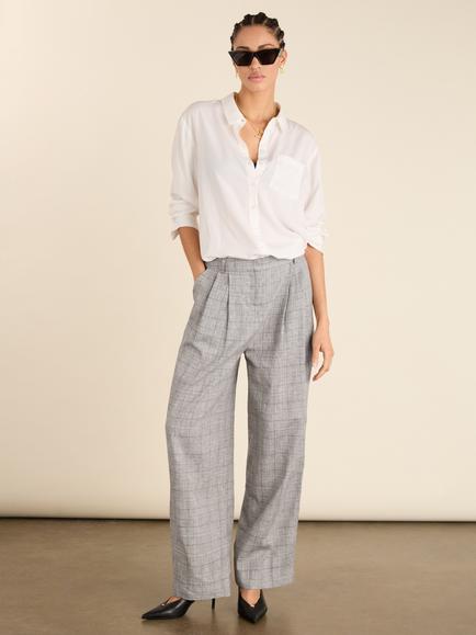 Baukjen Lester Check Linen Blend Trousers, Black/White, Black/White