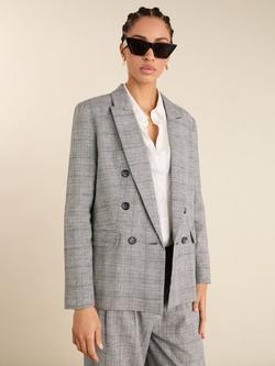Baukjen Jude Check Linen Blend Blazer, Black/White, Black/White