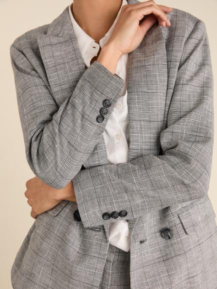 Baukjen Jude Check Linen Blend Blazer, Black/White - view 2, Black/White