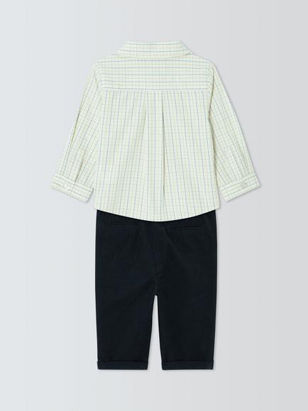 John Lewis Heirloom Collection Baby Cord Trousers & Shirt Set, Navy/Check - view 2, Navy/Check