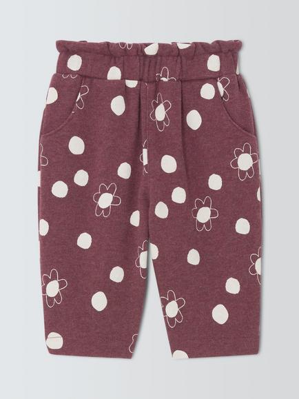John Lewis Baby Flower Joggers, Maroon, Maroon