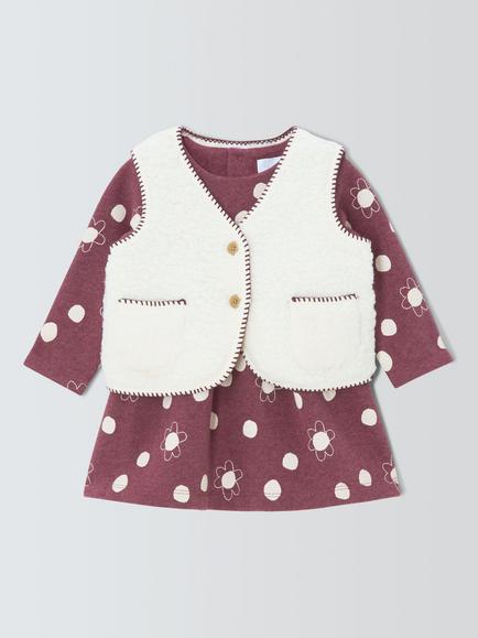 John Lewis Baby Sweater Dress & Gilet Set, Maroon, Maroon