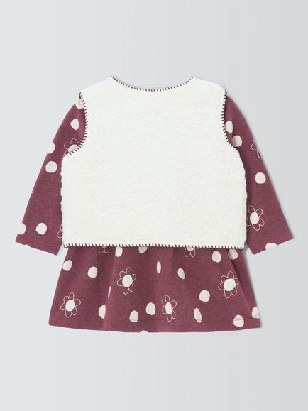 John Lewis Baby Sweater Dress & Gilet Set, Maroon - view 2, Maroon