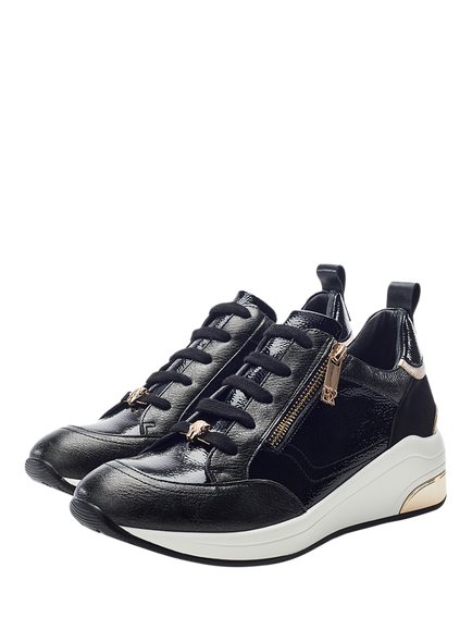 Moda in Pelle Corali Wedge Heel Zip Trainers - view 2, Black