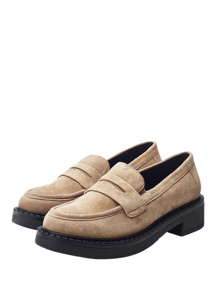 Moda in Pelle Fiella Suede Chunky Loafers, Taupe - view 2, Taupe