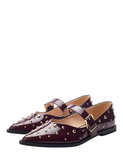 Moda in Pelle Fijia Patent Mary Jane Embellished Ballerina Pumps, Burgundy - view 2, Burgundy