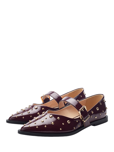 Moda in Pelle Fijia Patent Mary Jane Embellished Ballerina Pumps, Burgundy - view 2, Burgundy