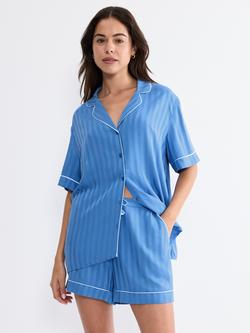 Triumph Stripe Jacquard Boyfriend Shirt Pyjama Top, Cherry Rose, Blue