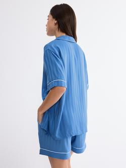 Triumph Stripe Jacquard Boyfriend Shirt Pyjama Top, Cherry Rose - view 2, Blue