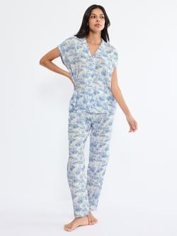 Triumph Boyfriend Fit Pyjama Set, White/Blue