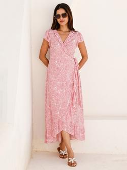 Aspiga Demi Abstract Wrap Maxi Dress, White/Pink, White/Pink