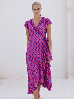 Aspiga Demi Floral Wrap Dress, Blue/Pink, Blue/Pink