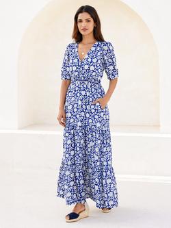 Aspiga Cheesecloth Cotton Floral Dress, Blue/White, Blue/White