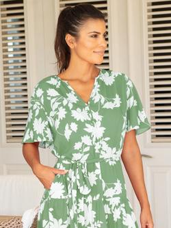 Aspiga Fit and Flare Floral Midi Dress - view 2, Sage/Cream