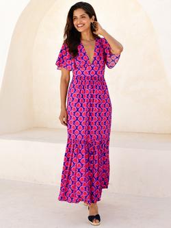 Aspiga Geometric Maxi Dress, Blue/Pink, Blue/Pink
