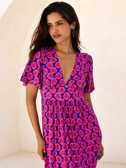 Aspiga Geometric Maxi Dress, Blue/Pink - view 2, Blue/Pink