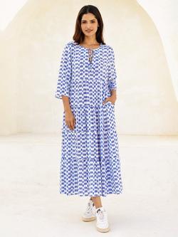 Aspiga Geometric Tiered Midi Dress, Blue/White, Blue/White