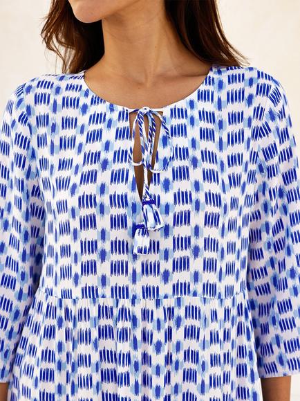 Aspiga Geometric Tiered Midi Dress, Blue/White - view 2, Blue/White