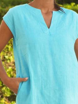 Aspiga Pure Linen Cap Sleeve Shift Dress - view 2, Turquoise