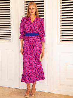 Aspiga Geometric Midi Dress, Blue/Pink, Blue/Pink