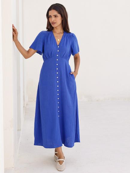 Aspiga Tessa Cotton Cheesecloth Dress, Cobalt