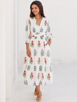 Aspiga Floral Midi Dress, White/Red/Blue, White/Red/Blue