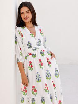 Aspiga Floral Midi Dress, White/Red/Blue - view 2, White/Red/Blue