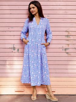 Aspiga Flared Floral Midi Dress, Blue/Pink