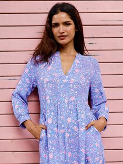 Aspiga Flared Floral Midi Dress - view 2, Blue/Pink