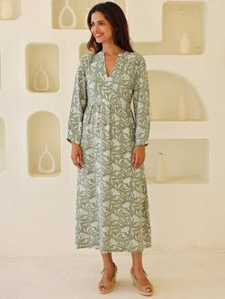 Aspiga Flared Floral Midi Dress, Khaki/White