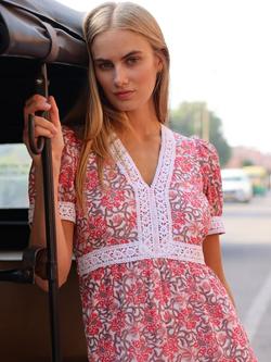 Aspiga Tiered Floral Midi Dress - view 2, Grey/Pink/Ecru