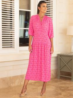 Aspiga Tiered Geometric Midi Dress, Pink/Red, Pink/Red