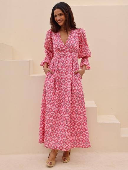 Aspiga Empire Line Maxi Dress, Pink/White