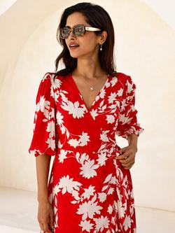 Aspiga Wrap Midi Dress, Red/Cream - view 2, Red/Cream