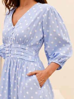 Aspiga Fit and Flare Midi Dress, Cornflower/White - view 2, Cornflower/White