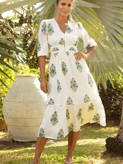 Aspiga Jyoti Floral Midi Dress, White/Teal, White/Teal