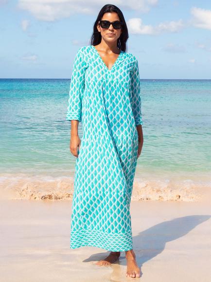 Aspiga Mykonos Floral Beach Maxi Dress, White/Turquoise